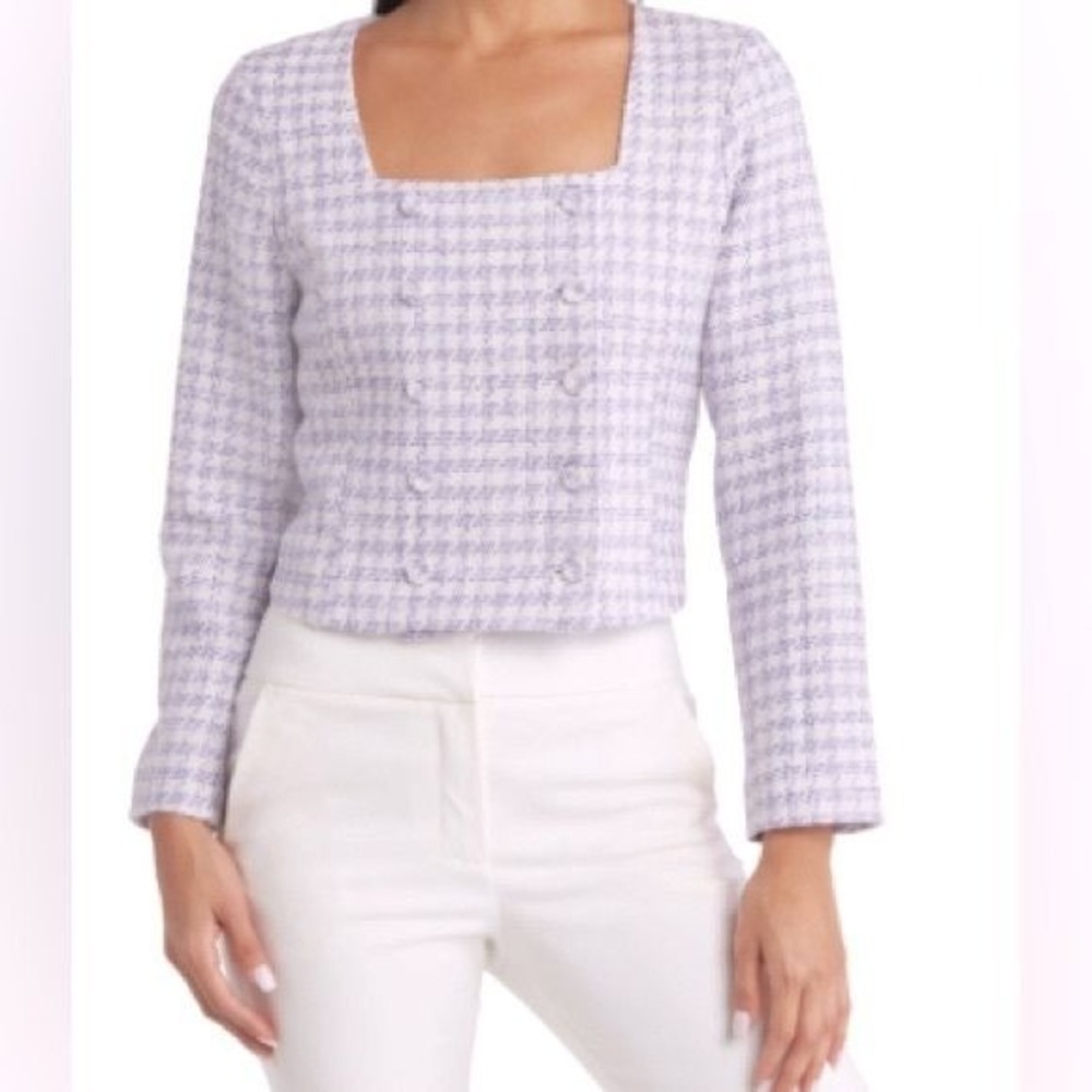 Favorite Daughter Dasha Tweed Top Size 14 Lavender Square Neck Cropped NWT